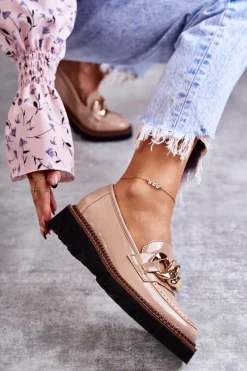 Sale Buty damskie Vinceza Lakierowane Półbuty Loafery Na Platformie Beżowe Reidun