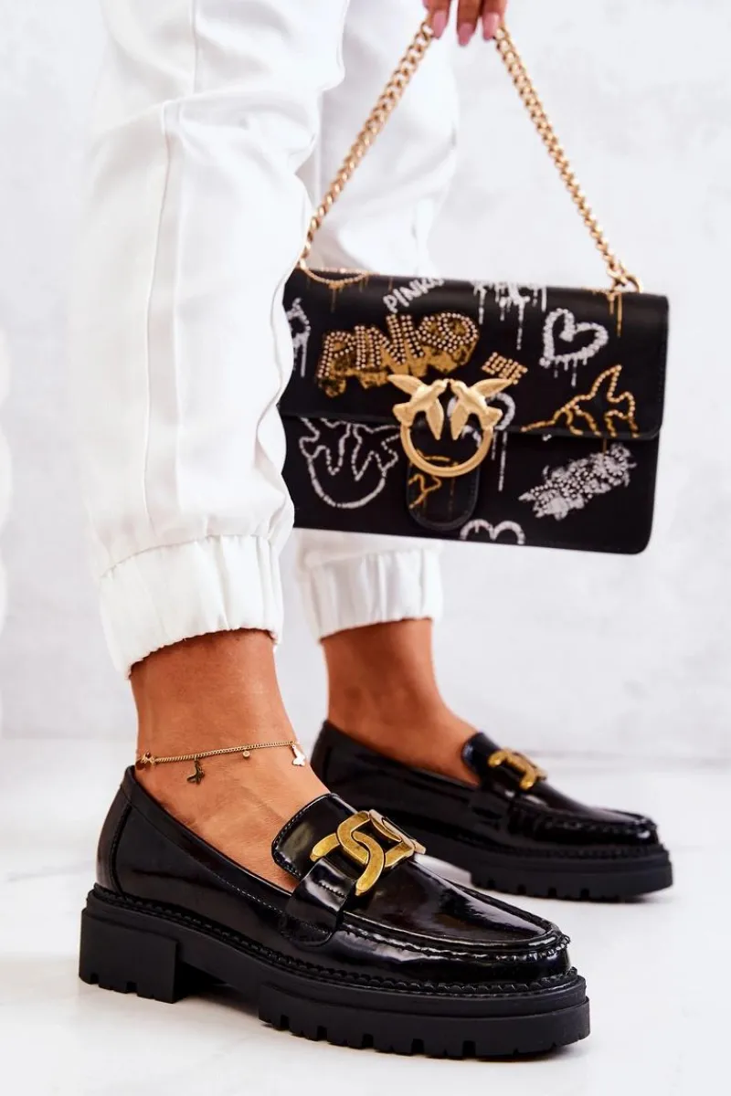 Półbuty Lakierowane|Mokasyny Damskie Skórzane>Boto Lakierowane Półbuty Loafery Z Ozdobą La.Fi 210031B-NL Czarne