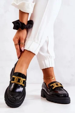 Półbuty Lakierowane|Mokasyny Damskie Skórzane>Boto Lakierowane Półbuty Loafery Z Ozdobą La.Fi 210031B-NL Czarne