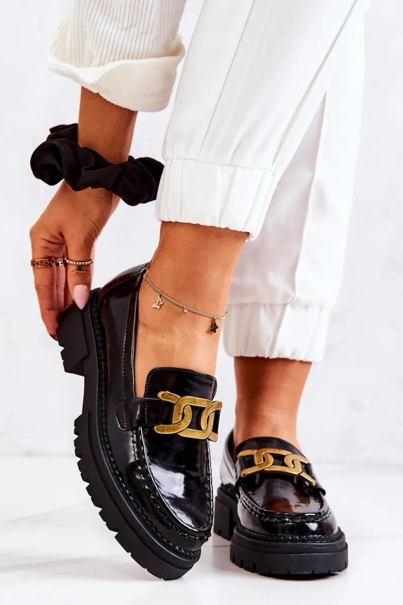 Półbuty Lakierowane|Mokasyny Damskie Skórzane>Boto Lakierowane Półbuty Loafery Z Ozdobą La.Fi 210031B-NL Czarne