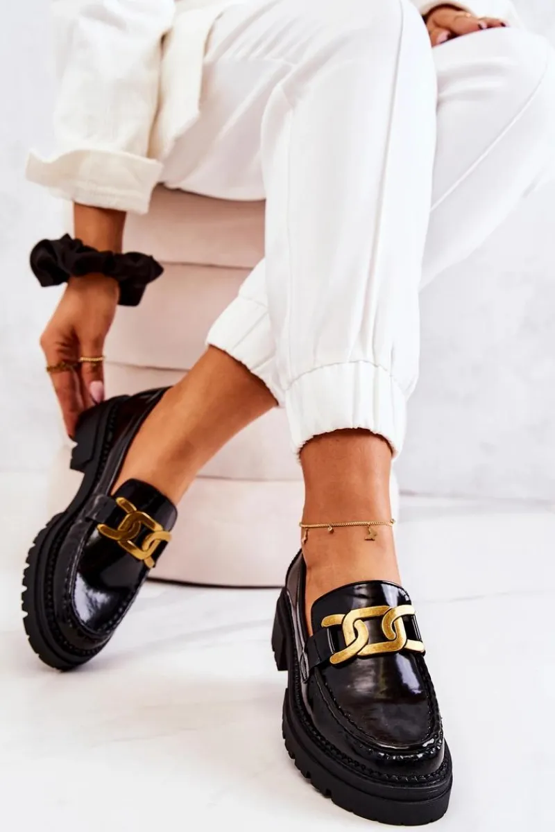 Półbuty Lakierowane|Mokasyny Damskie Skórzane>Boto Lakierowane Półbuty Loafery Z Ozdobą La.Fi 210031B-NL Czarne