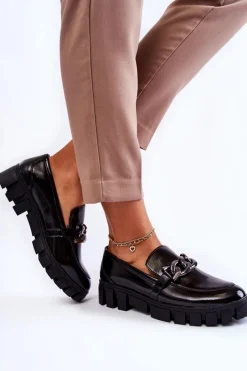 Best Lakierowane Półbuty Loafery Na Platformie Czarne Inger Damskie Półbuty Lakierowane|Mokasyny Damskie Lakierowane