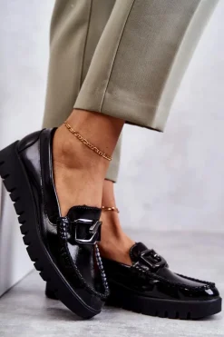 Discount Buty Sergio Leone Lakierowane Półbuty Loafery Na Platformie Czarne Kjersti