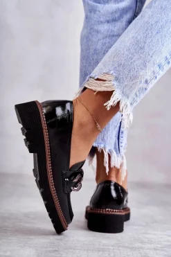 New Lakierowane Półbuty Loafery Na Platformie Czarne Reidun Damskie Półbuty Lakierowane|Mokasyny Damskie Lakierowane