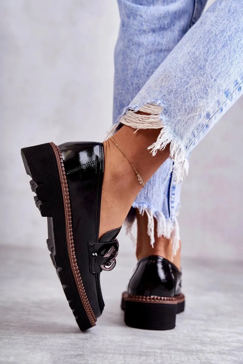 New Lakierowane Półbuty Loafery Na Platformie Czarne Reidun Damskie Półbuty Lakierowane|Mokasyny Damskie Lakierowane