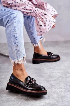 New Lakierowane Półbuty Loafery Na Platformie Czarne Reidun Damskie Półbuty Lakierowane|Mokasyny Damskie Lakierowane