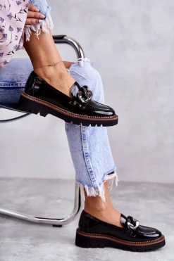 New Lakierowane Półbuty Loafery Na Platformie Czarne Reidun Damskie Półbuty Lakierowane|Mokasyny Damskie Lakierowane