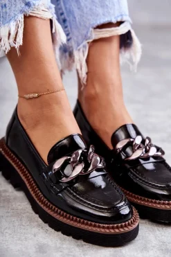 New Lakierowane Półbuty Loafery Na Platformie Czarne Reidun Damskie Półbuty Lakierowane|Mokasyny Damskie Lakierowane