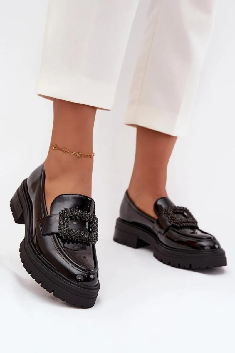 Loafersy Damskie|Półbuty Lakierowane>Boto Lakierowane Półbuty Mokasyny Damskie Z Ozdobną Klamrą Czarne Luvianne