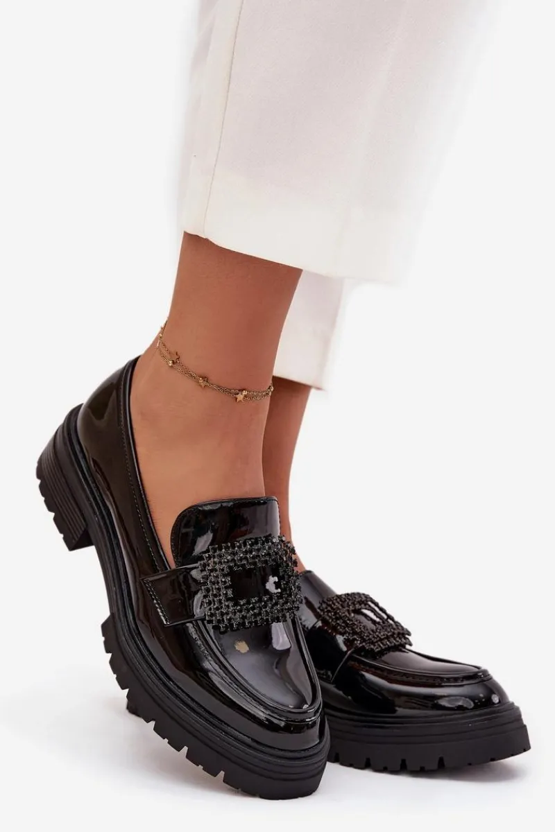 Loafersy Damskie|Półbuty Lakierowane>Boto Lakierowane Półbuty Mokasyny Damskie Z Ozdobną Klamrą Czarne Luvianne