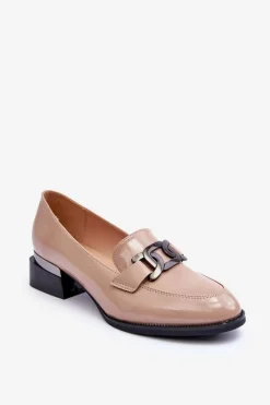 Best Buty damskie Vinceza Lakierowane Półbuty Mokasyny Na Obcasie Beżowe Sakina