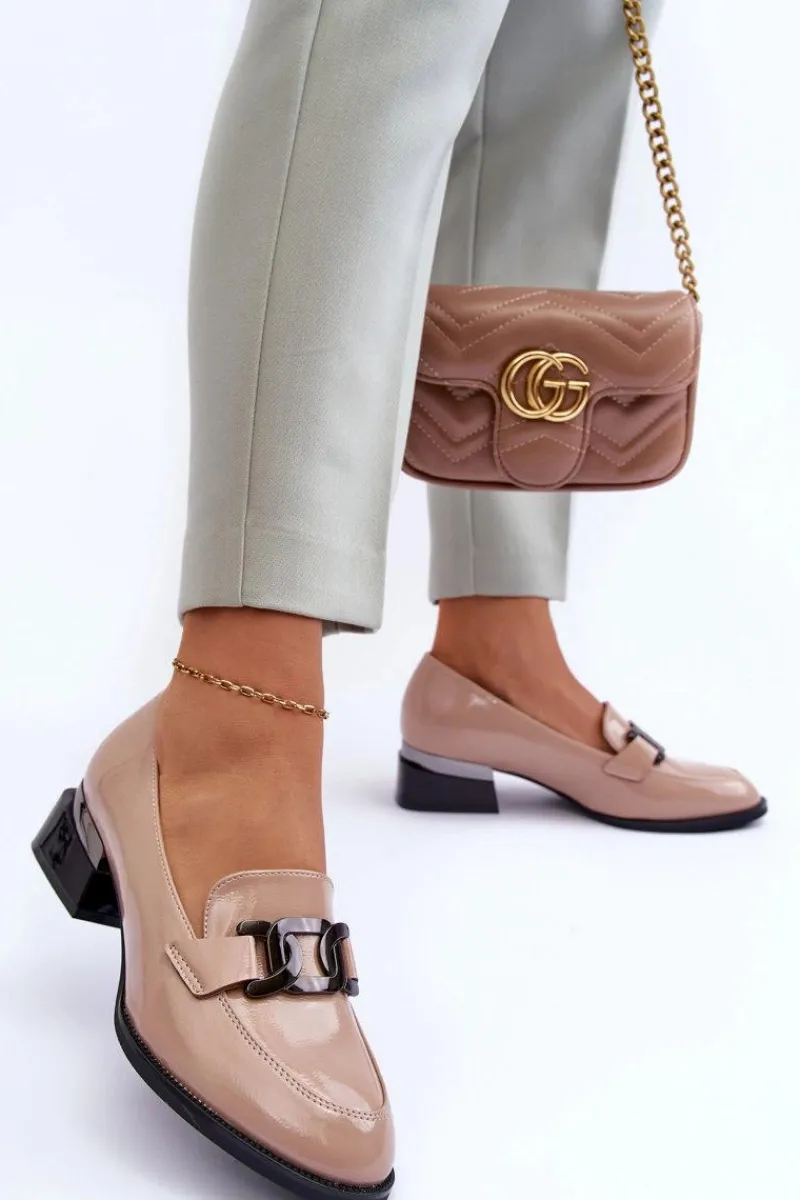 Best Buty damskie Vinceza Lakierowane Półbuty Mokasyny Na Obcasie Beżowe Sakina