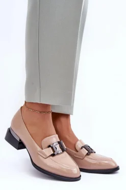Best Buty damskie Vinceza Lakierowane Półbuty Mokasyny Na Obcasie Beżowe Sakina