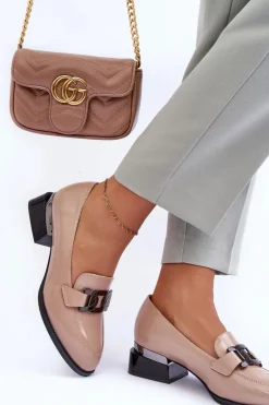 Best Buty damskie Vinceza Lakierowane Półbuty Mokasyny Na Obcasie Beżowe Sakina