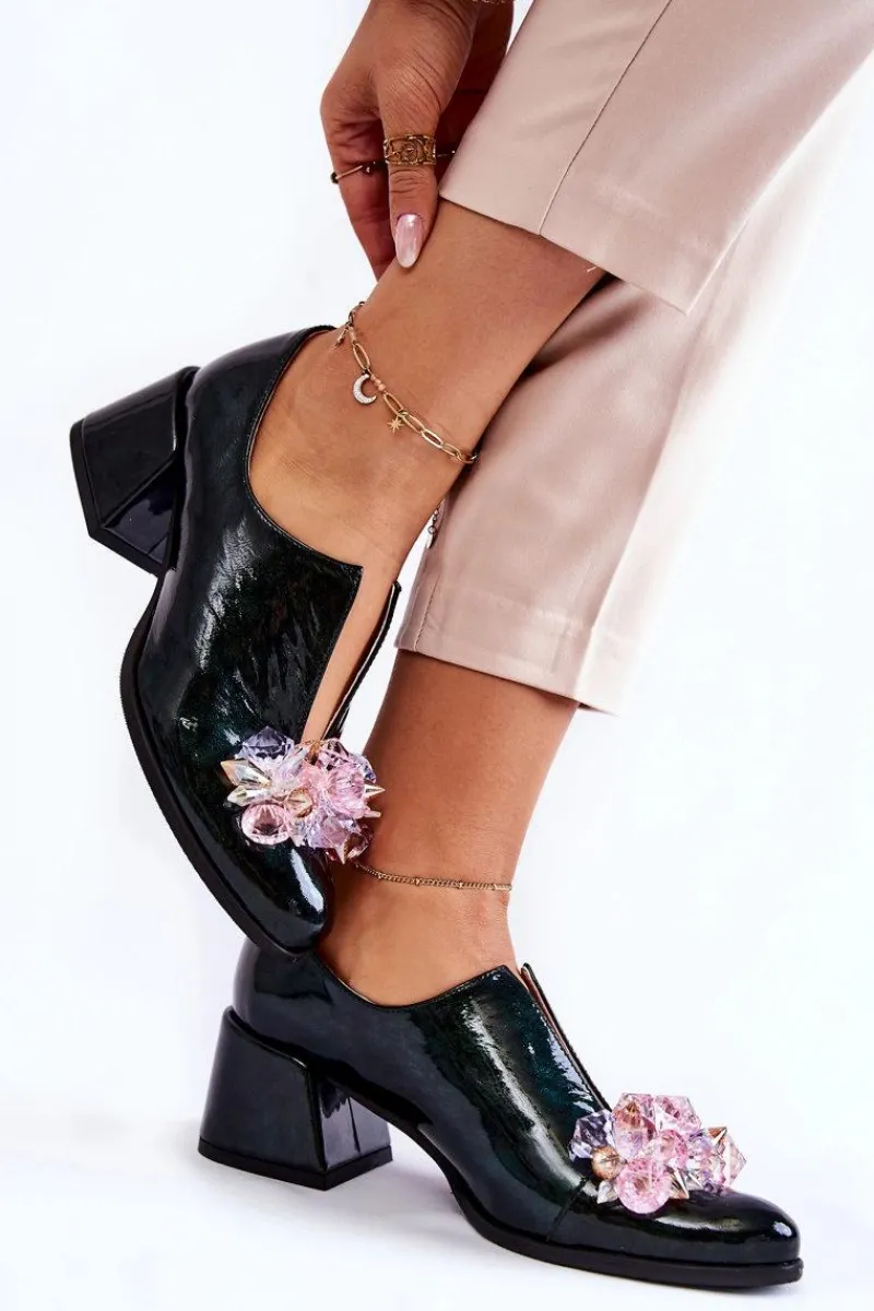 Półbuty Lakierowane|Półbuty Skórzane>Boto Lakierowane Półbuty Mozaika Z Transparentną Ozdobą Zielone Delaver