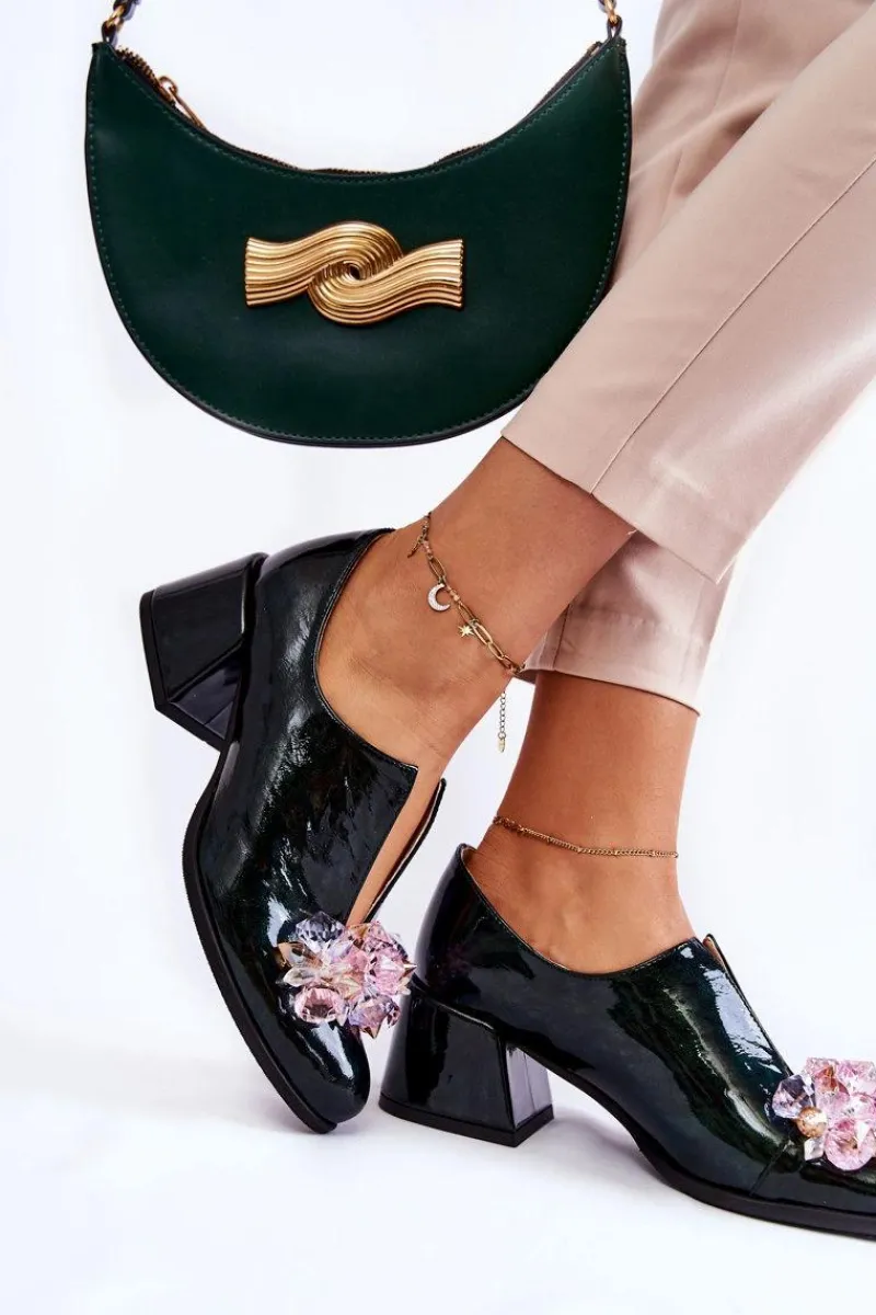 Półbuty Lakierowane|Półbuty Skórzane>Boto Lakierowane Półbuty Mozaika Z Transparentną Ozdobą Zielone Delaver