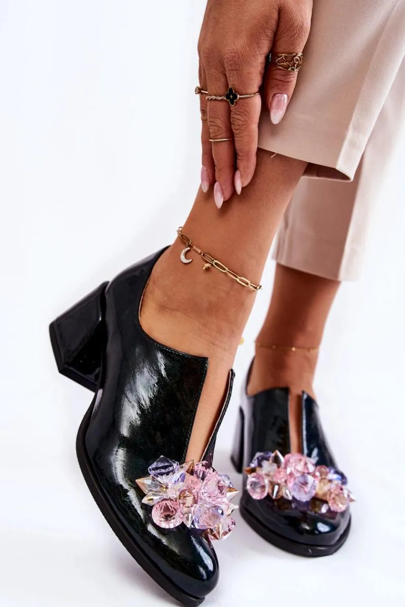 Półbuty Lakierowane|Półbuty Skórzane>Boto Lakierowane Półbuty Mozaika Z Transparentną Ozdobą Zielone Delaver