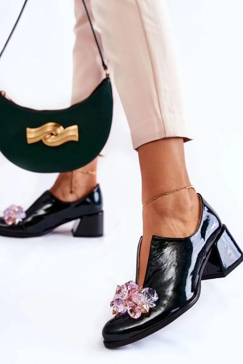 Półbuty Lakierowane|Półbuty Skórzane>Boto Lakierowane Półbuty Mozaika Z Transparentną Ozdobą Zielone Delaver