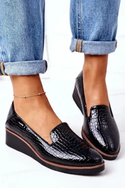 Półbuty Lakierowane|Mokasyny Damskie Lakierowane>Buty damskie Vinceza Lakierowane Półbuty Na Koturnie Vinceza 10675 Czarne