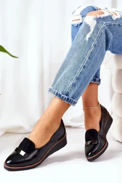 Clearance Boto Lakierowane Półbuty Na Koturnie POTOCKI 12032 Czarne