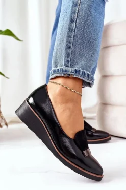 Clearance Boto Lakierowane Półbuty Na Koturnie POTOCKI 12032 Czarne