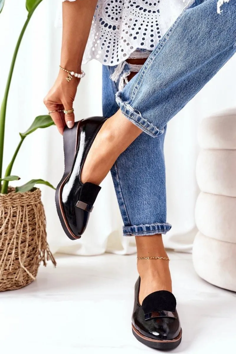 Clearance Boto Lakierowane Półbuty Na Koturnie POTOCKI 12032 Czarne