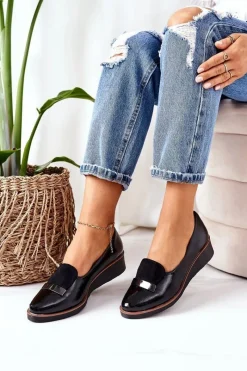 Clearance Boto Lakierowane Półbuty Na Koturnie POTOCKI 12032 Czarne