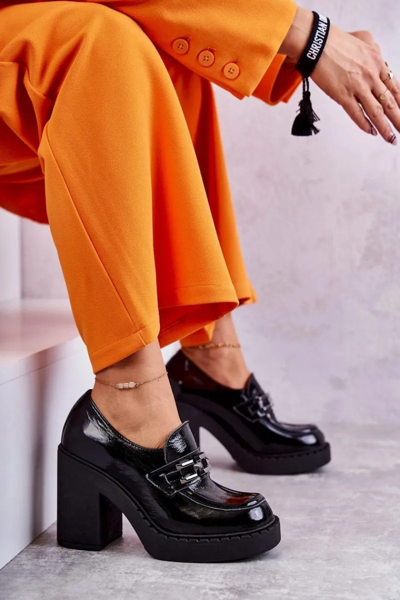 Outlet Boto Lakierowane Półbuty Na Masywnym Słupku Czarne Lemar Jaime Czarny