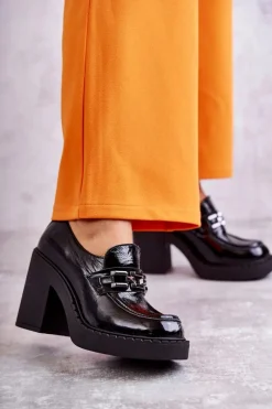 Outlet Boto Lakierowane Półbuty Na Masywnym Słupku Czarne Lemar Jaime Czarny