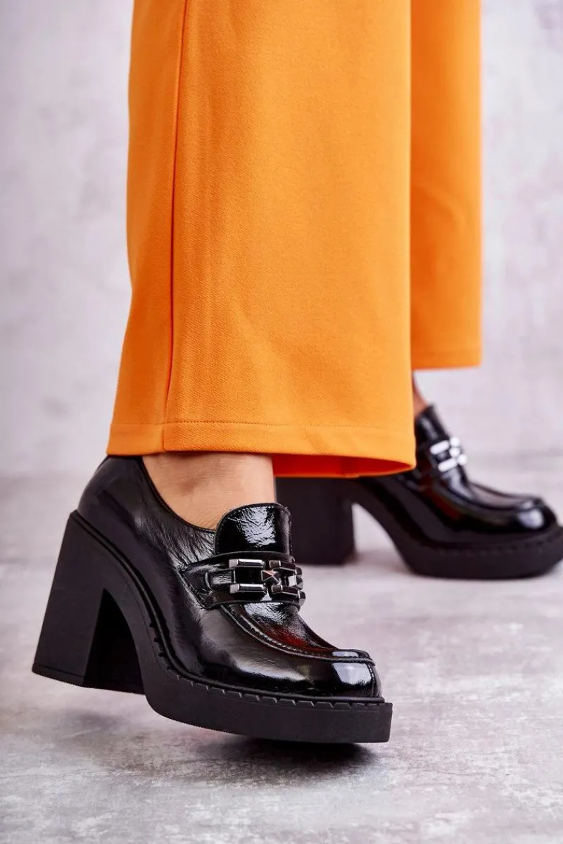 Outlet Boto Lakierowane Półbuty Na Masywnym Słupku Czarne Lemar Jaime Czarny