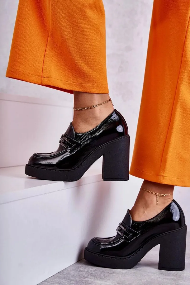 Outlet Boto Lakierowane Półbuty Na Masywnym Słupku Czarne Lemar Jaime Czarny