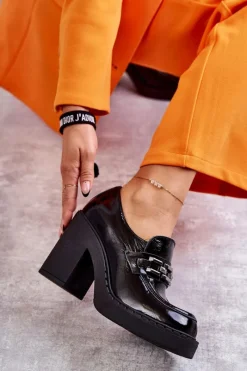 Outlet Boto Lakierowane Półbuty Na Masywnym Słupku Czarne Lemar Jaime Czarny