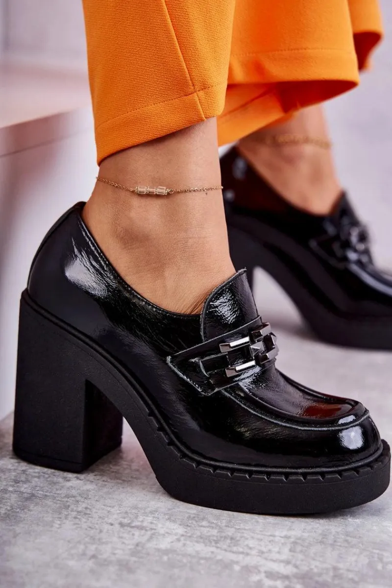 Outlet Boto Lakierowane Półbuty Na Masywnym Słupku Czarne Lemar Jaime Czarny