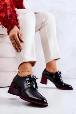 Sale Lakierowane Półbuty Na Suwak Czarno-Czerwone Laurosa Damskie Półbuty Lakierowane