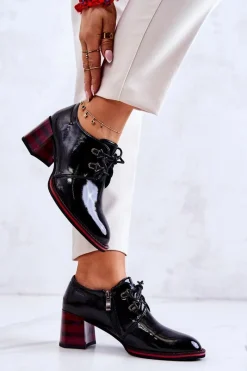 Sale Lakierowane Półbuty Na Suwak Czarno-Czerwone Laurosa Damskie Półbuty Lakierowane