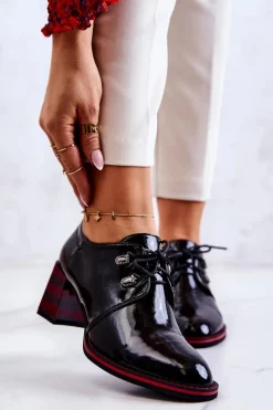 Sale Lakierowane Półbuty Na Suwak Czarno-Czerwone Laurosa Damskie Półbuty Lakierowane