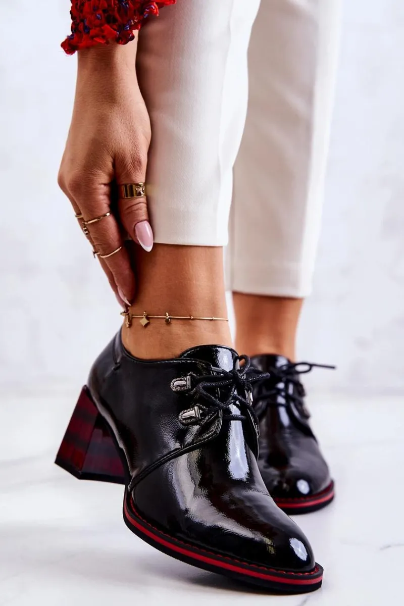 Sale Lakierowane Półbuty Na Suwak Czarno-Czerwone Laurosa Damskie Półbuty Lakierowane