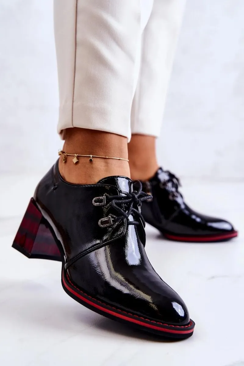 Sale Lakierowane Półbuty Na Suwak Czarno-Czerwone Laurosa Damskie Półbuty Lakierowane