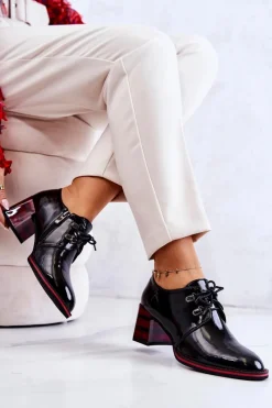 Sale Lakierowane Półbuty Na Suwak Czarno-Czerwone Laurosa Damskie Półbuty Lakierowane