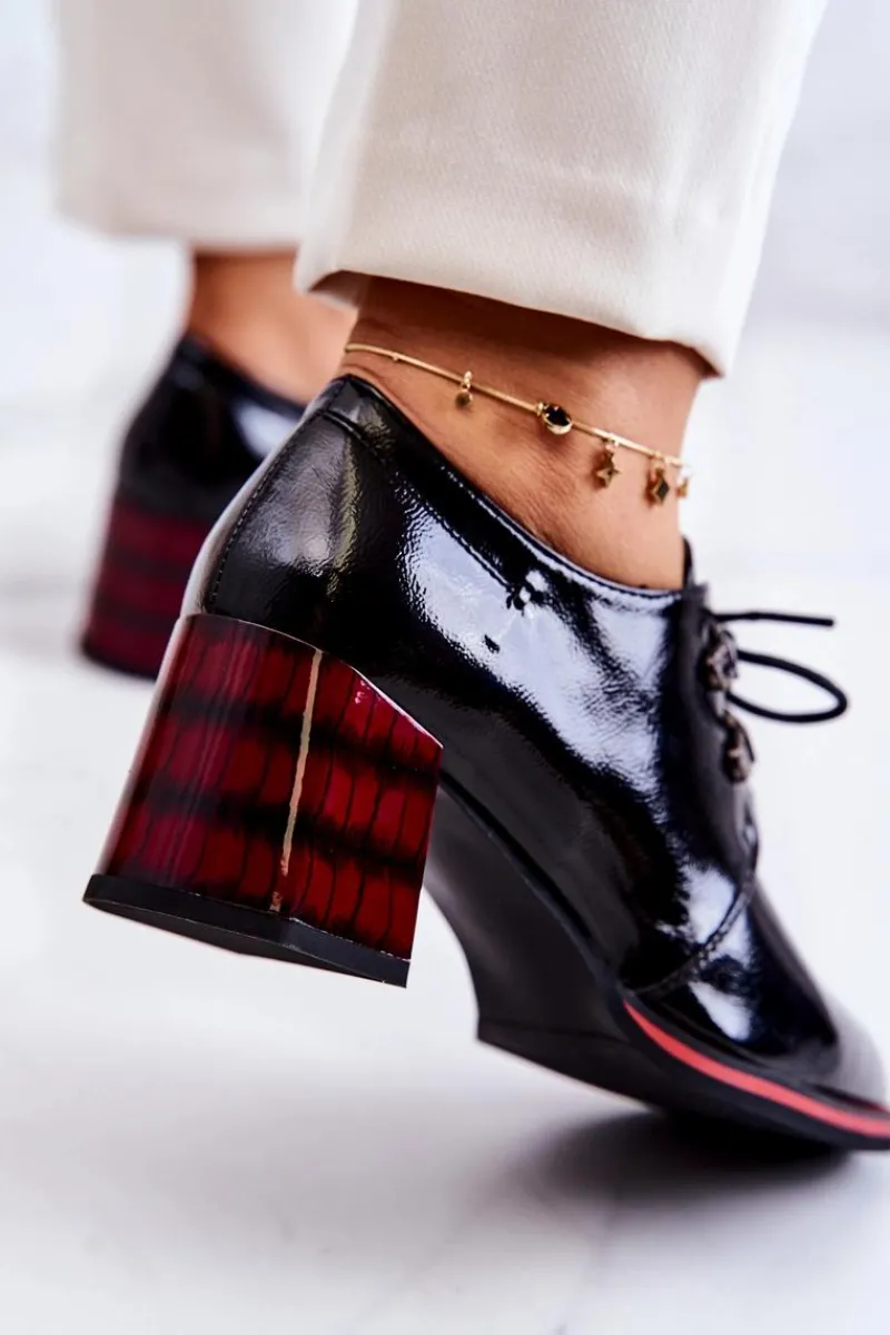 Sale Lakierowane Półbuty Na Suwak Czarno-Czerwone Laurosa Damskie Półbuty Lakierowane