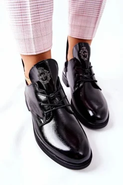 Outlet Buty Sergio Leone Lakierowane Pół Ocieplane PB262 Czarne