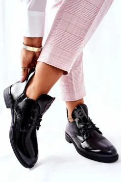 Outlet Buty Sergio Leone Lakierowane Pół Ocieplane PB262 Czarne