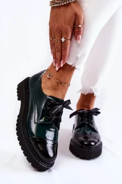 Discount Laura Messi Lakierowane Półbuty Wiązane 2441 Zielone