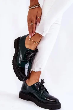 Discount Laura Messi Lakierowane Półbuty Wiązane 2441 Zielone