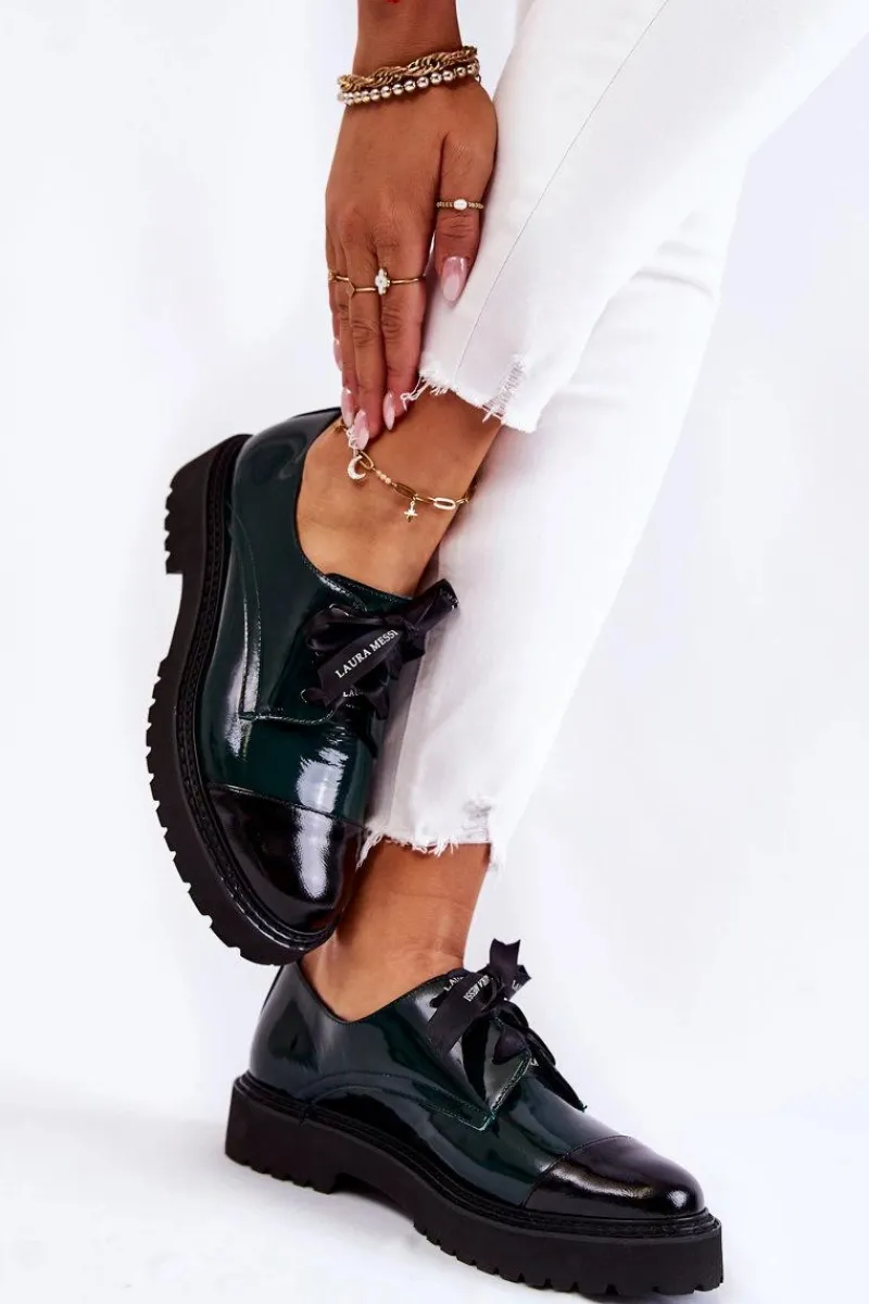 Discount Laura Messi Lakierowane Półbuty Wiązane 2441 Zielone