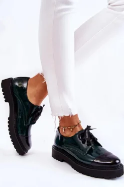 Discount Laura Messi Lakierowane Półbuty Wiązane 2441 Zielone