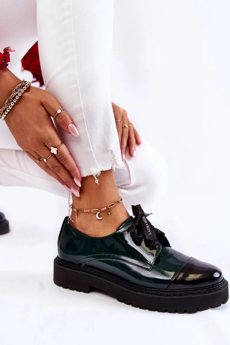 Discount Laura Messi Lakierowane Półbuty Wiązane 2441 Zielone