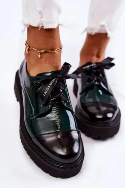 Discount Laura Messi Lakierowane Półbuty Wiązane 2441 Zielone