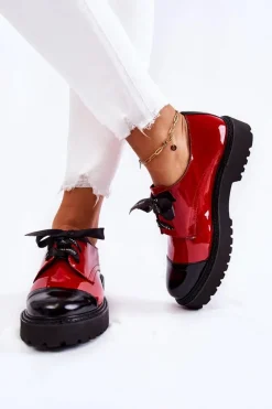 Półbuty Lakierowane|Półbuty Skórzane>Laura Messi Lakierowane Półbuty Wiązane 2441 Czerwone