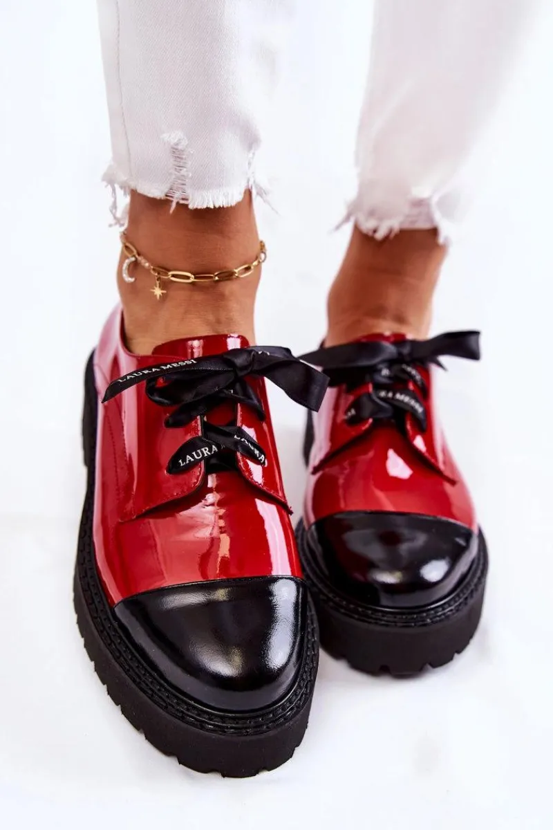 Półbuty Lakierowane|Półbuty Skórzane>Laura Messi Lakierowane Półbuty Wiązane 2441 Czerwone
